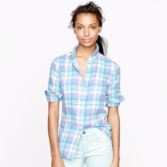 J. Crew Tops - J Crew purple & blue plaid button down shirt